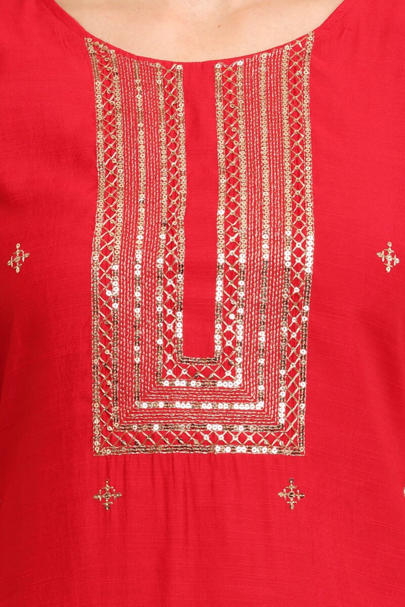 Serene Red Embroidered Straight Suit Set - Image 2