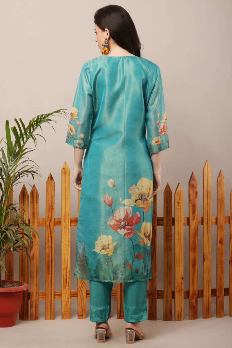 Sea Green Tissue Shimmer Floral Suit Set - Image 2