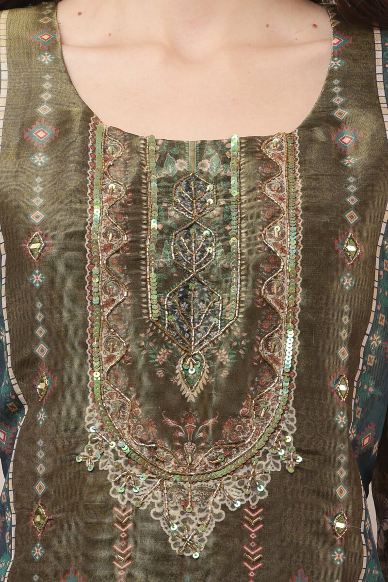 Green Tissue Shimmer Pakistani Suit Set - Image 5