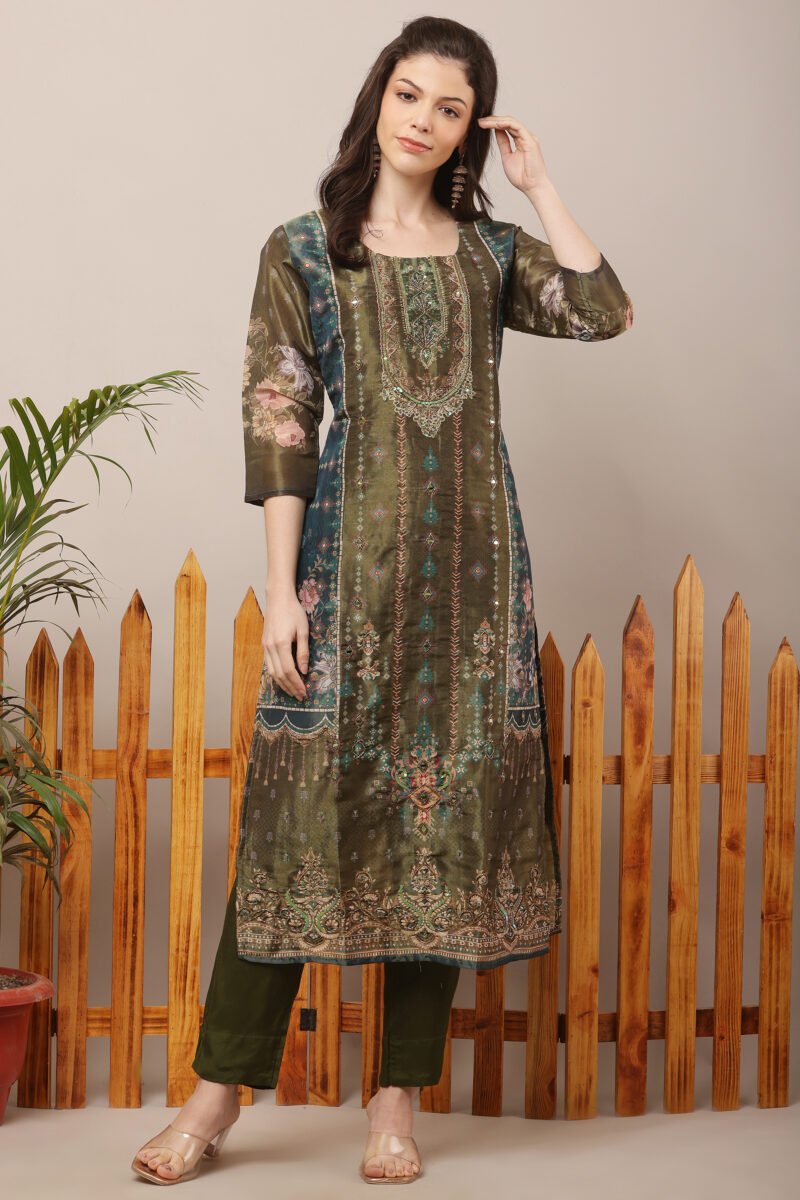 Green Tissue Shimmer Pakistani Suit Set - Image 3