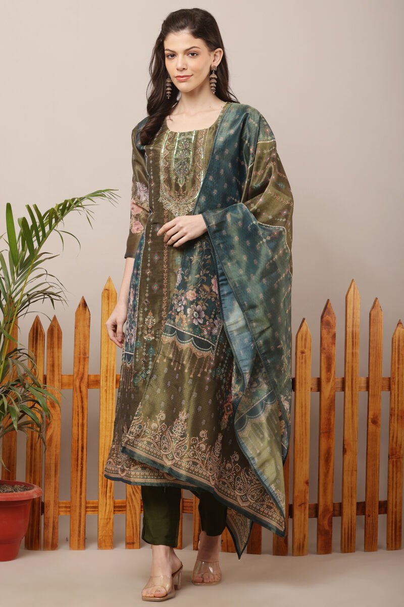 Green Tissue Shimmer Pakistani Suit Set