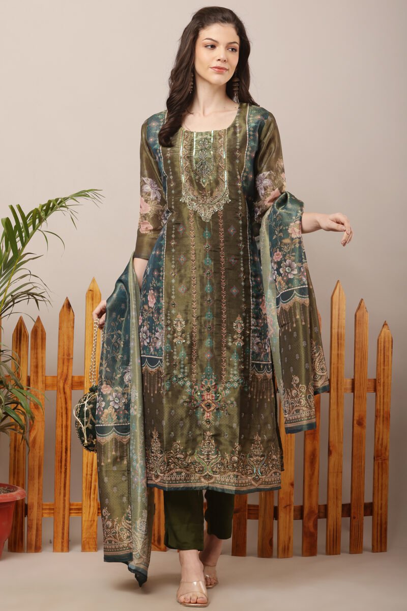 Green Tissue Shimmer Pakistani Suit Set - Image 2